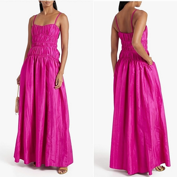 JONATHAN SIMKHAI Dresses Stefanie Taffeta Pleats Gown In Bougainvillea Size 2 - Picture 1 of 7